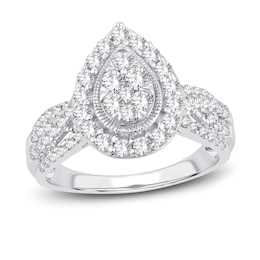 Now + Forever Multi-Diamond Engagement Ring 1 ct tw Round-cut 14K White Gold