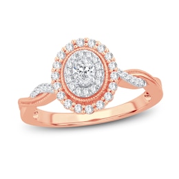 Diamond Engagement Ring 3/8 ct tw Oval & Round 14K Rose Gold