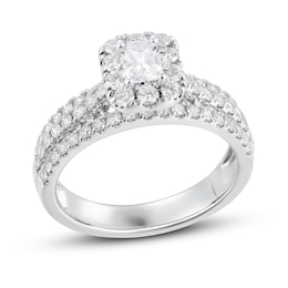 Now + Forever Diamond Engagement Ring 1-1/2 ct tw Radiant & Round 14K White Gold