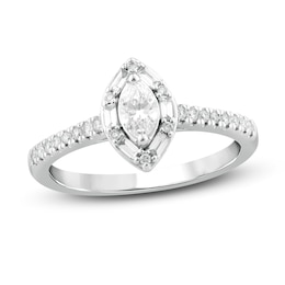 Diamond Engagement Ring 1/2 ct tw Marquise, Baguette & Round 14K White Gold