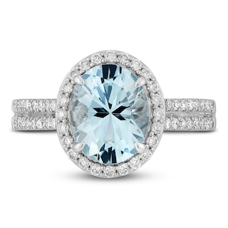 Aquamarine & Diamond Engagement Ring 3/8 ct tw Oval, Round-Cut 14K ...