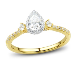 Memories Moments Magic Three-Stone Diamond Engagement Ring 3/4 ct tw Pear/Princess/Round-Cut 14K Yellow Gold