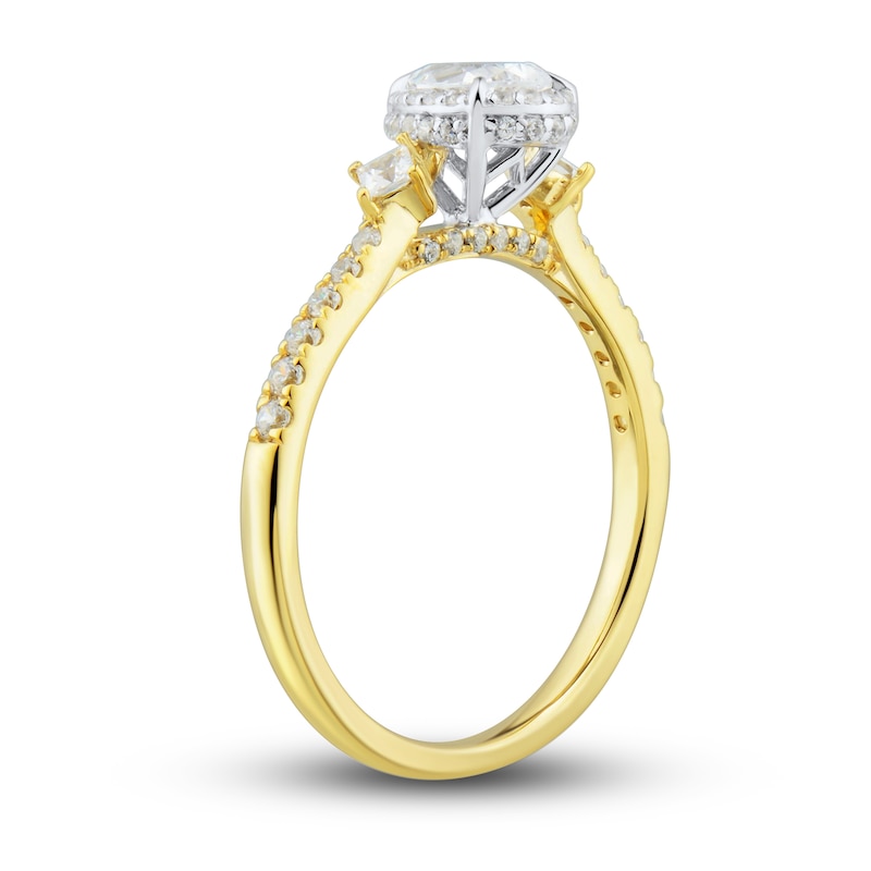 Main Image 2 of Memories Moments Magic Three-Stone Diamond Engagement Ring 3/4 ct tw Pear/Princess/Round-Cut 14K Yellow Gold