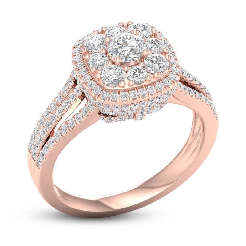 Main Image 2 of Multi-Diamond Engagement Ring 1-1/5 ct tw Round-Cut 14K Rose Gold