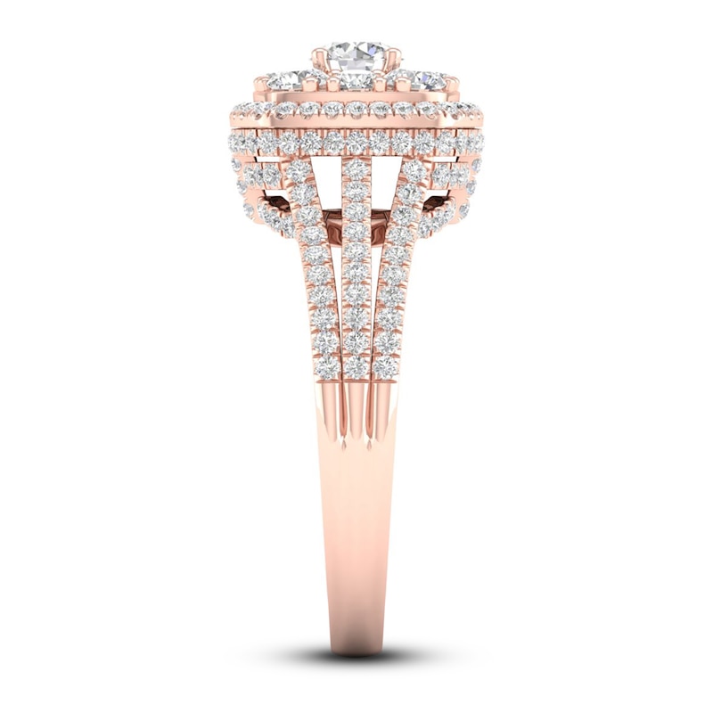 Main Image 3 of Multi-Diamond Engagement Ring 1-1/5 ct tw Round-Cut 14K Rose Gold