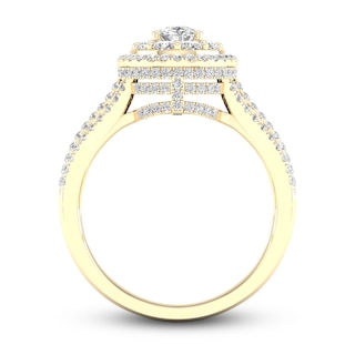 Multi-Diamond Engagement Ring 1-1/5 ct tw Pear & Round-cut 14K Yellow ...