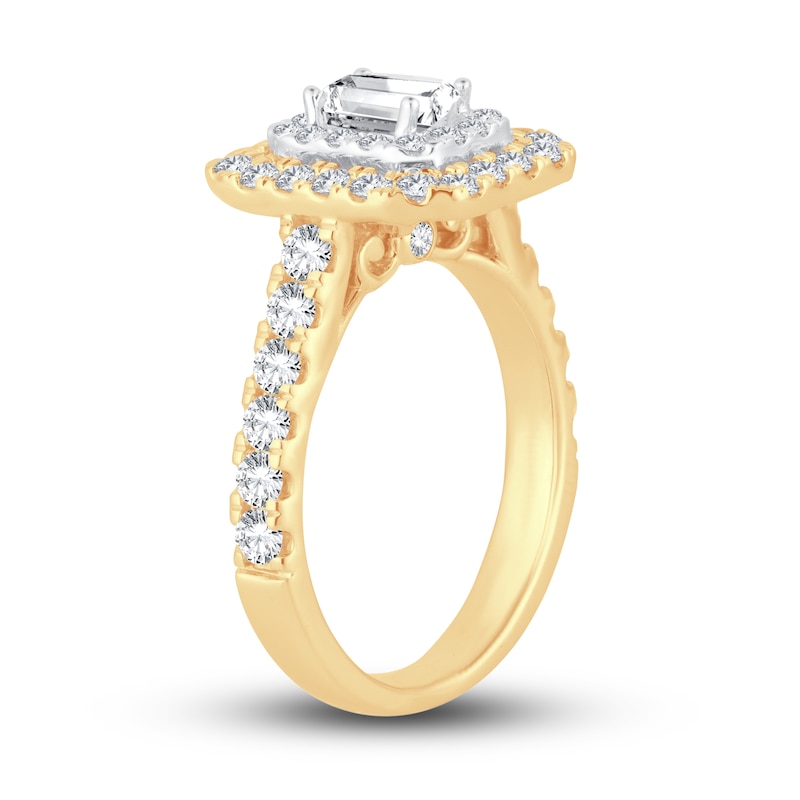 Diamond Engagement Ring 1-1/2 ct tw Emerald & Round-cut 14K Yellow Gold