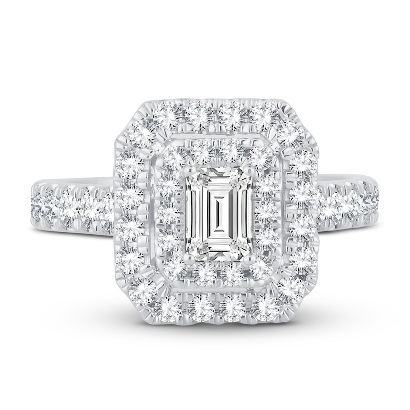 Diamond Engagement Ring 1-1/2 ct tw Emerald & Round-cut 14K White Gold