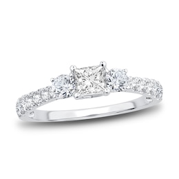 Memories Moments Magic Three-Stone Diamond Engagement Ring 1 ct tw Princess/Round-Cut 14K White Gold