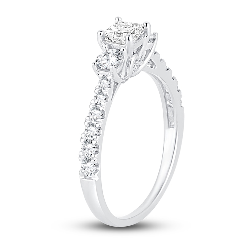 Main Image 2 of Memories Moments Magic Three-Stone Diamond Engagement Ring 1 ct tw Princess/Round-Cut 14K White Gold