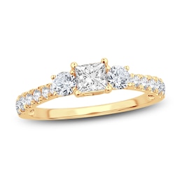 Now + Forever Three-Stone Diamond Engagement Ring 1 ct tw Princess/Round-Cut 14K Yellow Gold