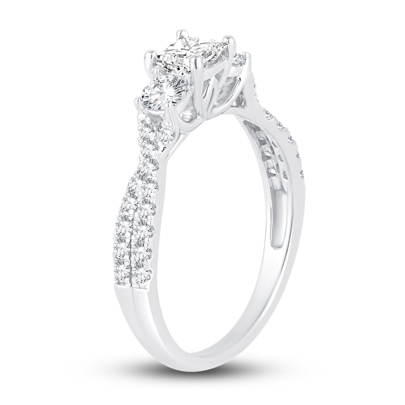 Main Image 2 of Memories Moments Magic Three-Stone Diamond Engagement Ring 1 ct tw Princess/Round-Cut 14K White Gold