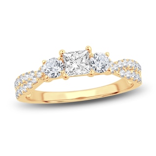 Camellia Three Stone Diamond Engagement Ring (1/3 Ct. tw.) - 18K Yellow Gold