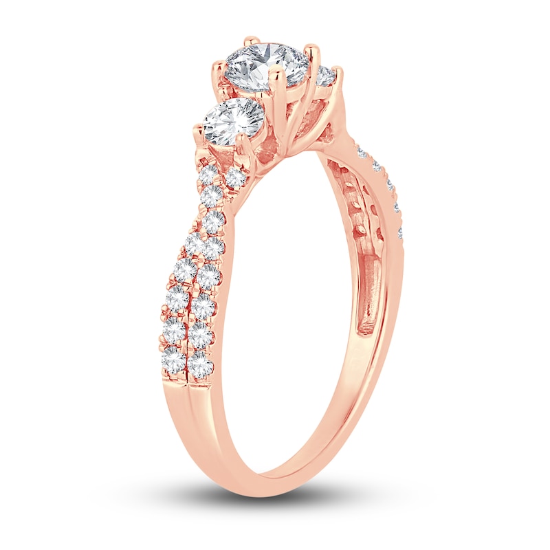 Main Image 2 of Memories Moments Magic Three-Stone Diamond Engagement Ring 1 ct tw Round-Cut 14K Rose Gold