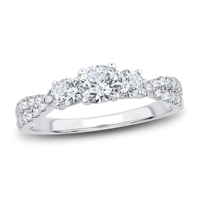 Main Image 1 of Memories Moments Magic Three-Stone Diamond Engagement Ring 1 ct tw Round-Cut 14K White Gold