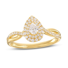 Now + Forever Diamond Engagement Ring 1/2 ct tw Pear & Round-Cut 14K Yellow Gold