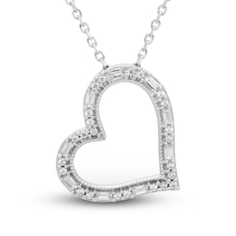 Neil Lane Diamond Heart Necklace 1/5 ct tw Round & Baguette 10K White Gold 18&quot;