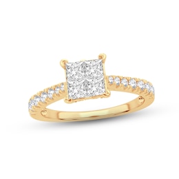 Multi-Diamond Engagement Ring 1-1/4 ct tw Princess & Round-cut 14K Yellow Gold