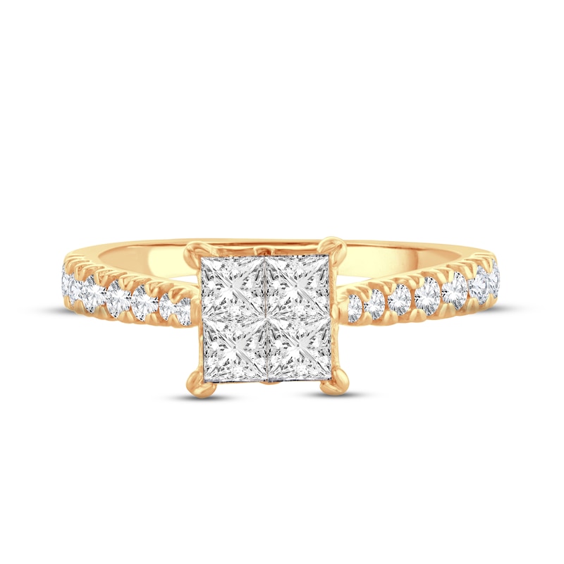 Main Image 3 of Multi-Diamond Engagement Ring 1-1/4 ct tw Princess & Round-cut 14K Yellow Gold