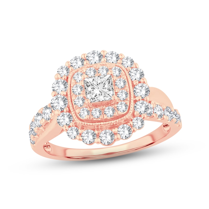 Main Image 1 of Diamond Engagement Ring 1-1/3 ct tw Princess & Round-cut 14K Rose Gold