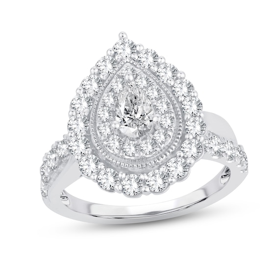 Diamond Engagement Ring 1-1/2 ct tw Pear & Round-cut 14K White Gold