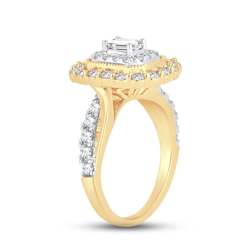 Main Image 2 of Now + Forever Diamond Engagement Ring 1-1/2 ct tw Emerald & Round-cut 14K Yellow Gold