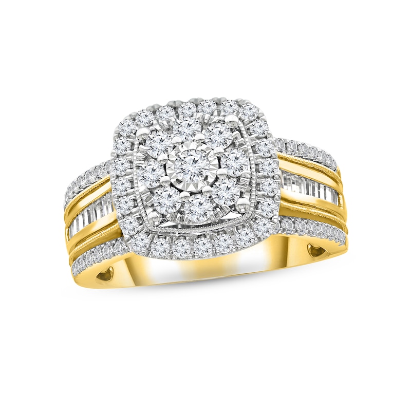 Main Image 1 of Multi-Diamond Engagement Ring 1 ct tw Round & Baguette-cut 10K Yellow Gold