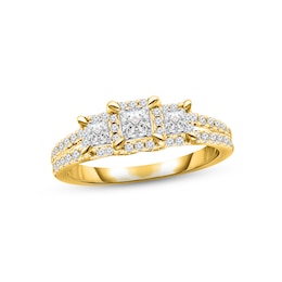 Memories Moments Magic Diamond Three-Stone Engagement Ring 1 ct tw Princess & Round-cut 14K Yellow Gold