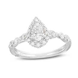 Monique Lhuillier Bliss Diamond Engagement Ring 7/8 ct tw Pear & Round-cut 18K White Gold