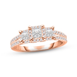 Memories Moments Magic Three-Stone Diamond Engagement Ring 1 ct tw Princess & Round-cut 14K Rose Gold