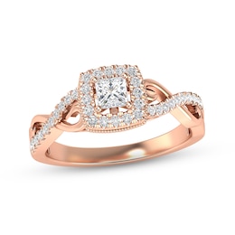 Now + Forever Diamond Engagement Ring 3/8 ct tw Princess & Round-cut 10K Rose Gold