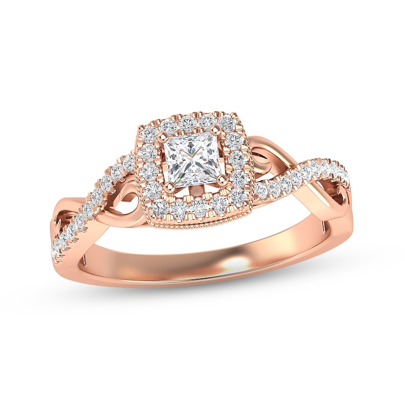 Main Image 1 of Diamond Engagement Ring 3/8 ct tw Princess & Round-cut 10K Rose Gold