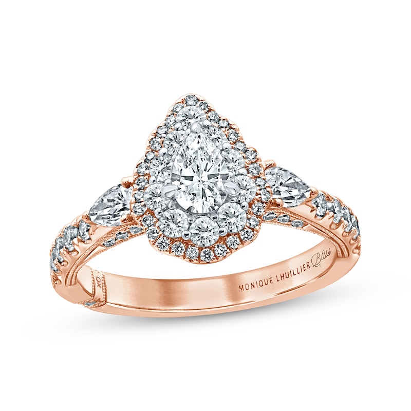 Main Image 1 of Monique Lhuillier Bliss Diamond Engagement Ring 1-1/4 ct tw Pear & Round-cut 18K Two-Tone Gold