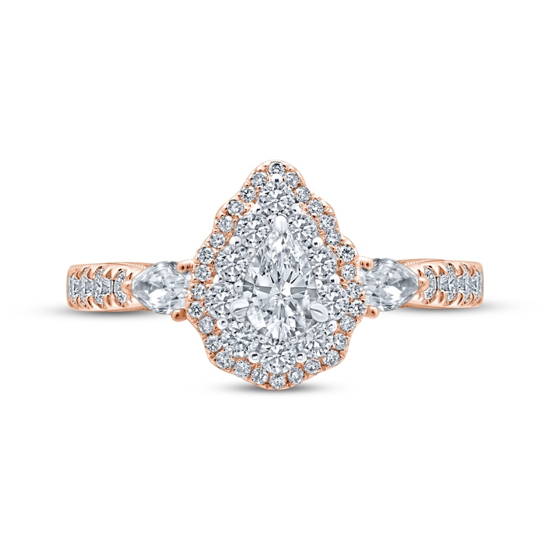 Main Image 4 of Monique Lhuillier Bliss Diamond Engagement Ring 1-1/4 ct tw Pear & Round-cut 18K Two-Tone Gold