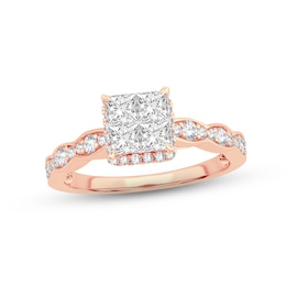 Now + Forever Multi-Diamond Engagement Ring 1 ct tw Princess & Round-cut 14K Rose Gold