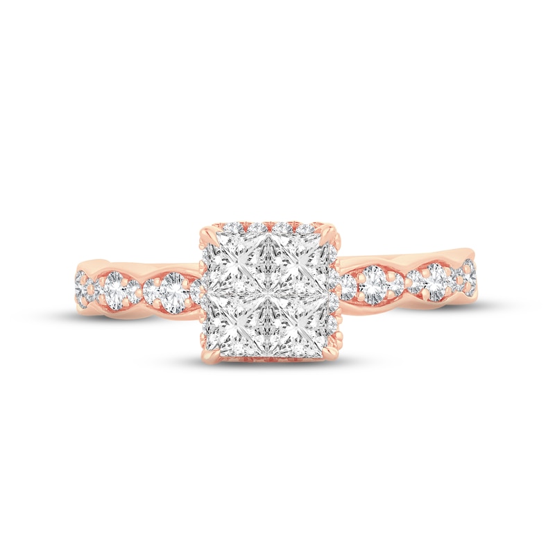 Main Image 3 of Multi-Diamond Engagement Ring 1 ct tw Princess & Round-cut 14K Rose Gold