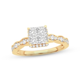 Now + Forever Multi-Diamond Engagement Ring 1 ct tw Princess & Round-cut 14K Yellow Gold