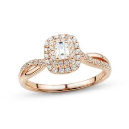 Diamond Engagement Ring 1/2 ct tw Emerald & Round-cut 14K Rose Gold