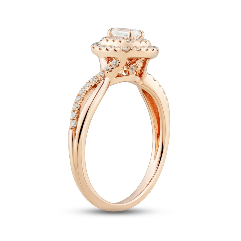 Main Image 2 of Diamond Engagement Ring 1/2 ct tw Emerald & Round-cut 14K Rose Gold