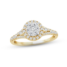 Diamond Engagement Ring 1/2 ct tw Round & Baguette-cut 10K Yellow Gold