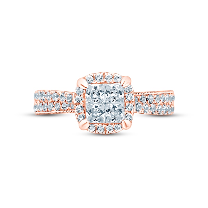 Main Image 3 of Multi-Diamond Engagement Ring 1 ct tw Princess & Round-cut 14K Rose Gold