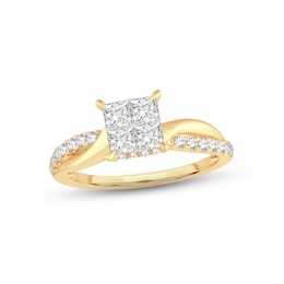 Now + Forever Multi-Diamond Engagement Ring 1 ct tw Princess & Round-cut 14K Yellow Gold