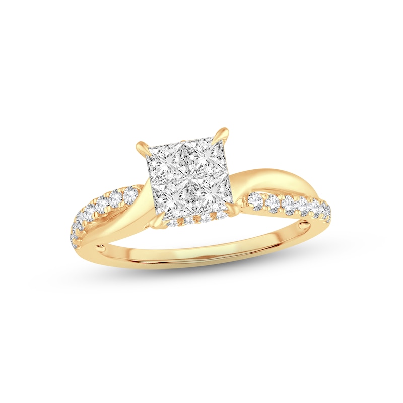 Multi-Diamond Engagement Ring 1 ct tw Princess & Round-cut 14K Yellow Gold