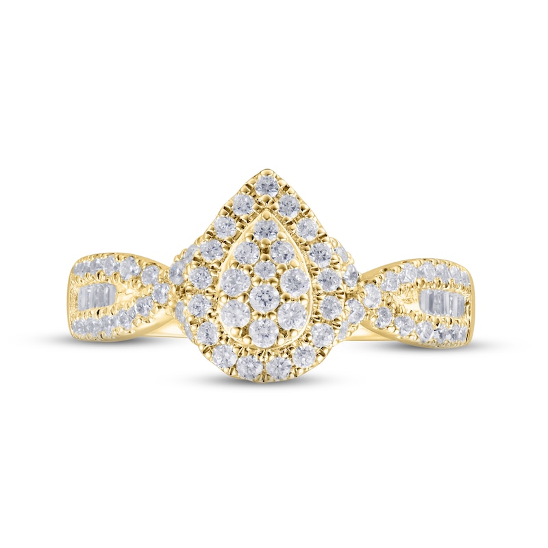 Main Image 1 of Multi-Diamond Engagement Ring 5/8 ct tw Round & Baguette-cut 14K Yellow Gold