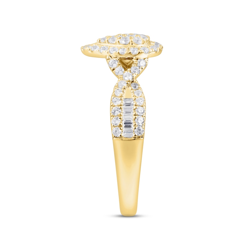 Main Image 2 of Multi-Diamond Engagement Ring 5/8 ct tw Round & Baguette-cut 14K Yellow Gold