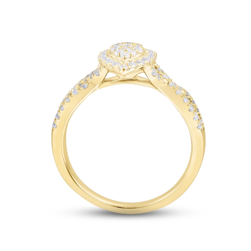 Main Image 3 of Multi-Diamond Engagement Ring 5/8 ct tw Round & Baguette-cut 14K Yellow Gold