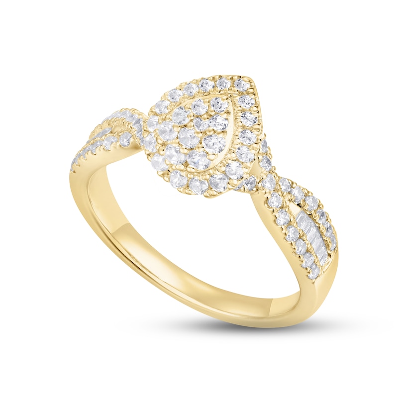 Main Image 4 of Multi-Diamond Engagement Ring 5/8 ct tw Round & Baguette-cut 14K Yellow Gold