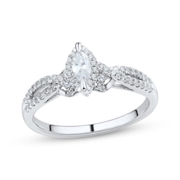 Diamond Engagement Ring 1/2 ct tw Marquise & Round-cut 14K White Gold