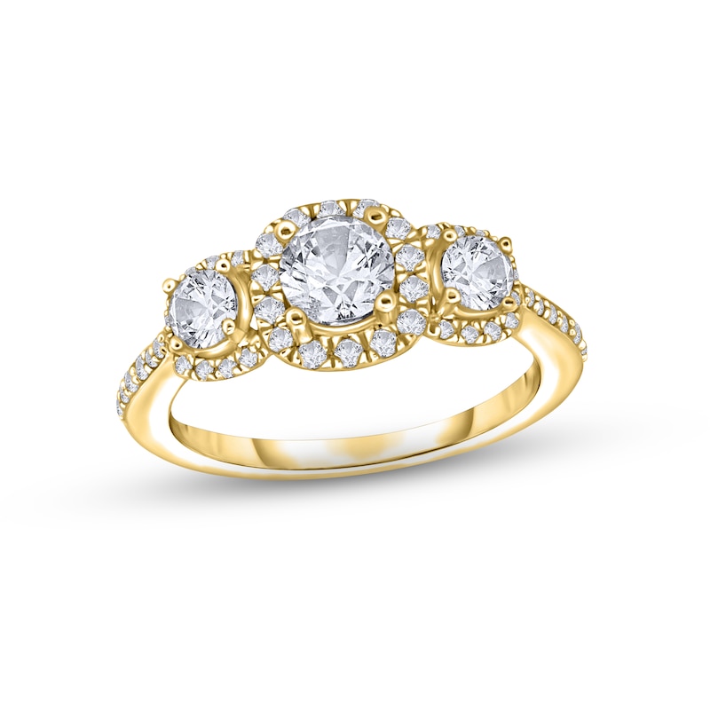 Main Image 1 of Diamond Three-Stone Engagement Ring 7/8 ct tw Round-cut 14K Yellow Gold