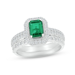 Emerald & Diamond Bridal Set 3/8 ct tw Emerald & Round-cut 10K White Gold
